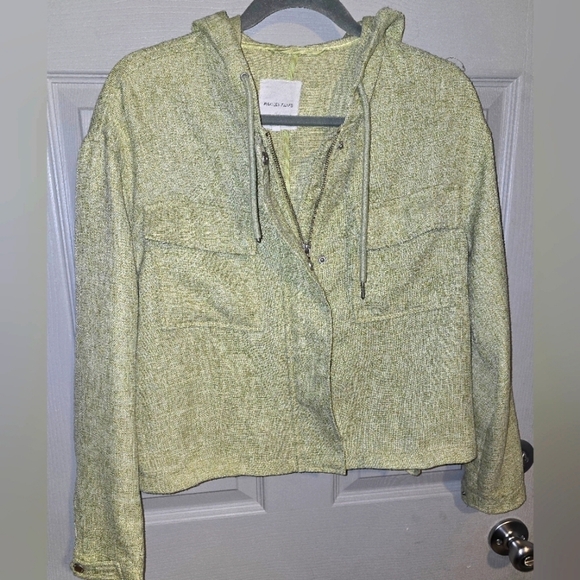 Avec Les Filles Zip-up Hooded Jacket With Pockets Boxy Oversized Green Women's M - Picture 3 of 9